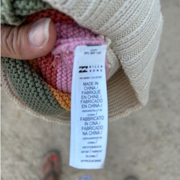 Billabong Knit Beanie Winter Hat, Striped, Ball On Top, Cotton Blend, One Size - Picture 3 of 5